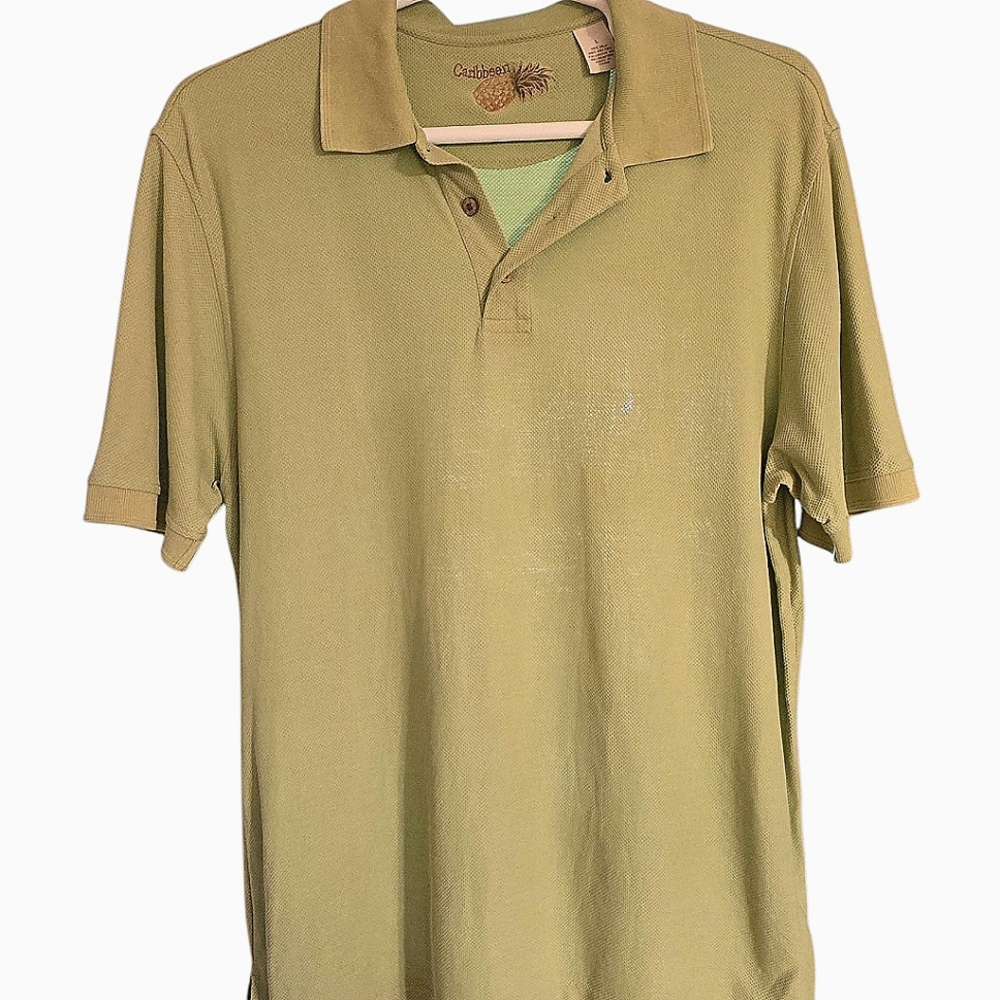 Caribbean Mens Polo Golf Shirt Large Silk/Cotton Lime Green